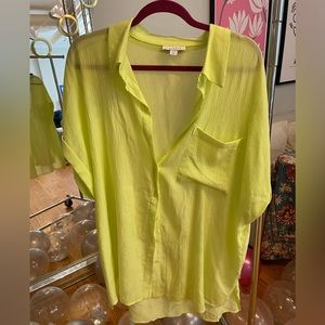 Topshop oversized lime green button up crinkle shirt